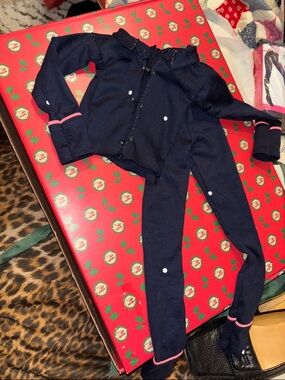 BJD doll Navy Blue Two-Piece Pajama Set with Pink Trim